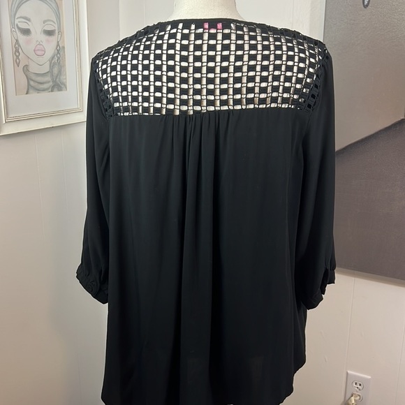 JJ Fairyland Black Peasant Blouse Size Large - Picture 12 of 16